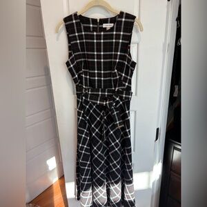 Calvin Klein Black and White Plaid Midi Dress